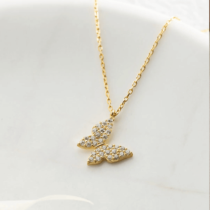 Gold Butterfly Necklace 925 Silver Chain with Zircon