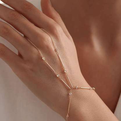 Gold-Plated Silver Hand Chain with Zircon Stones