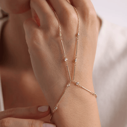 Gold-Plated Silver Hand Chain with Zircon Stones