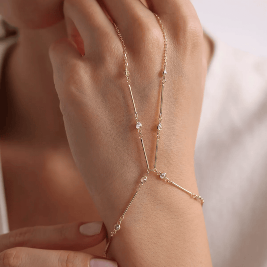 Gold-Plated Silver Hand Chain with Zircon Stones