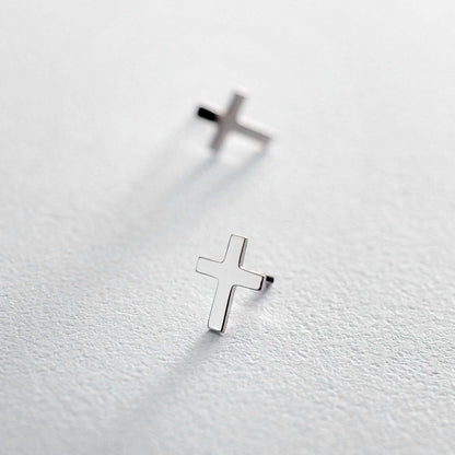 Minimal Design Studs 14k Solid Gold Cross Earrings Daily Jewelry