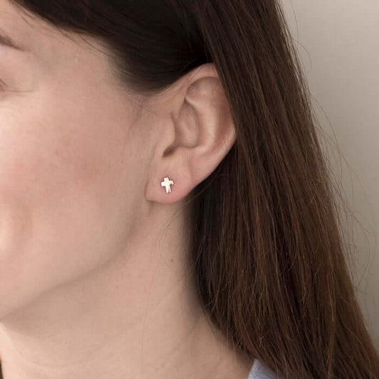 Minimal Design Studs 14k Solid Gold Cross Earrings Daily Jewelry