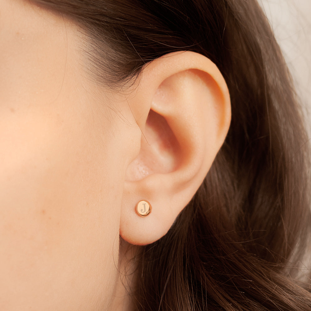 Solid Gold Studs Engravable Initial Earrings for Women