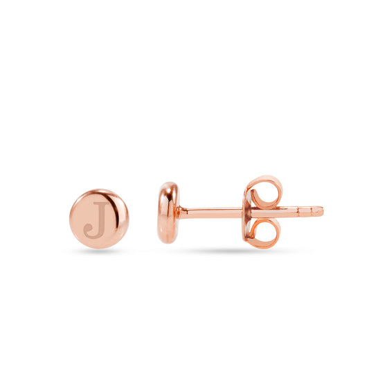 Solid Gold Studs Engravable Initial Earrings for Women