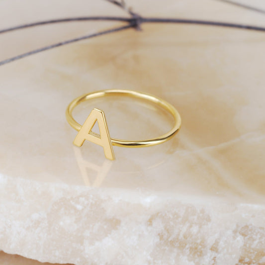 Gold Personalized Initial Ring For Her Stackable Band