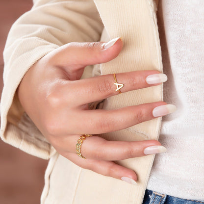 Gold Personalized Initial Ring For Her Stackable Band