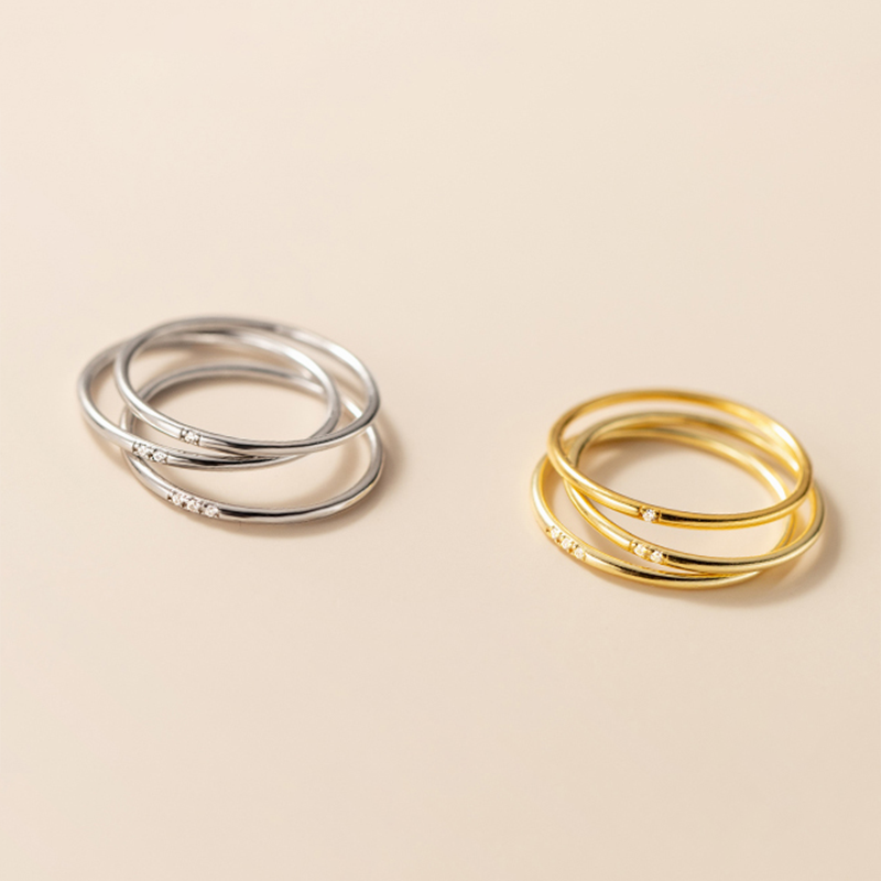 14k Gold Dainty Ring Set with Genuine DIAMONDS 0.05ctw