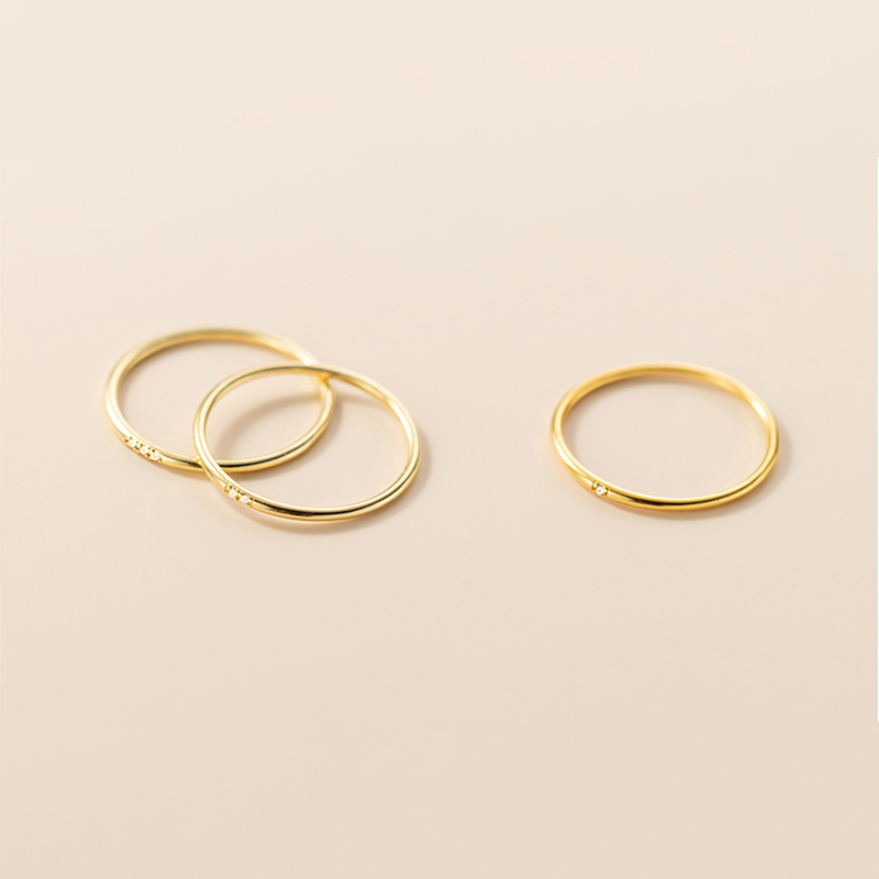 14k Gold Dainty Ring Set with Genuine DIAMONDS 0.05ctw