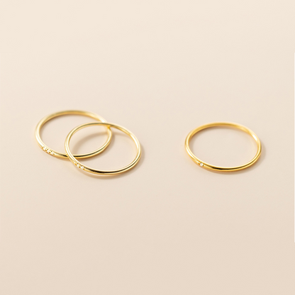 14k Gold Dainty Ring Set with Genuine DIAMONDS 0.05ctw