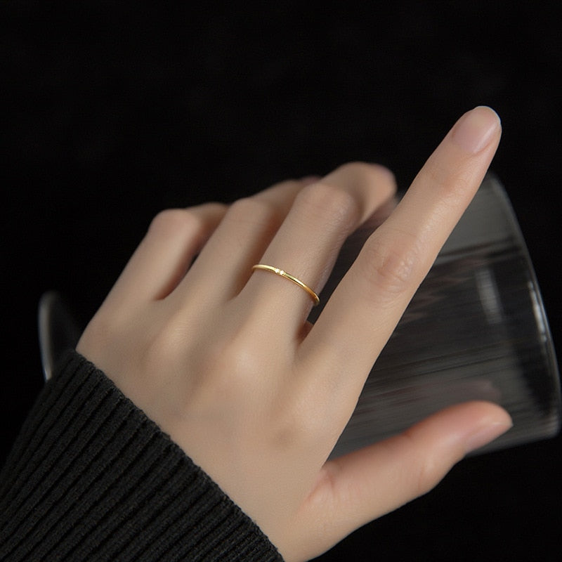 14k Gold Dainty Ring Set with Genuine DIAMONDS 0.05ctw