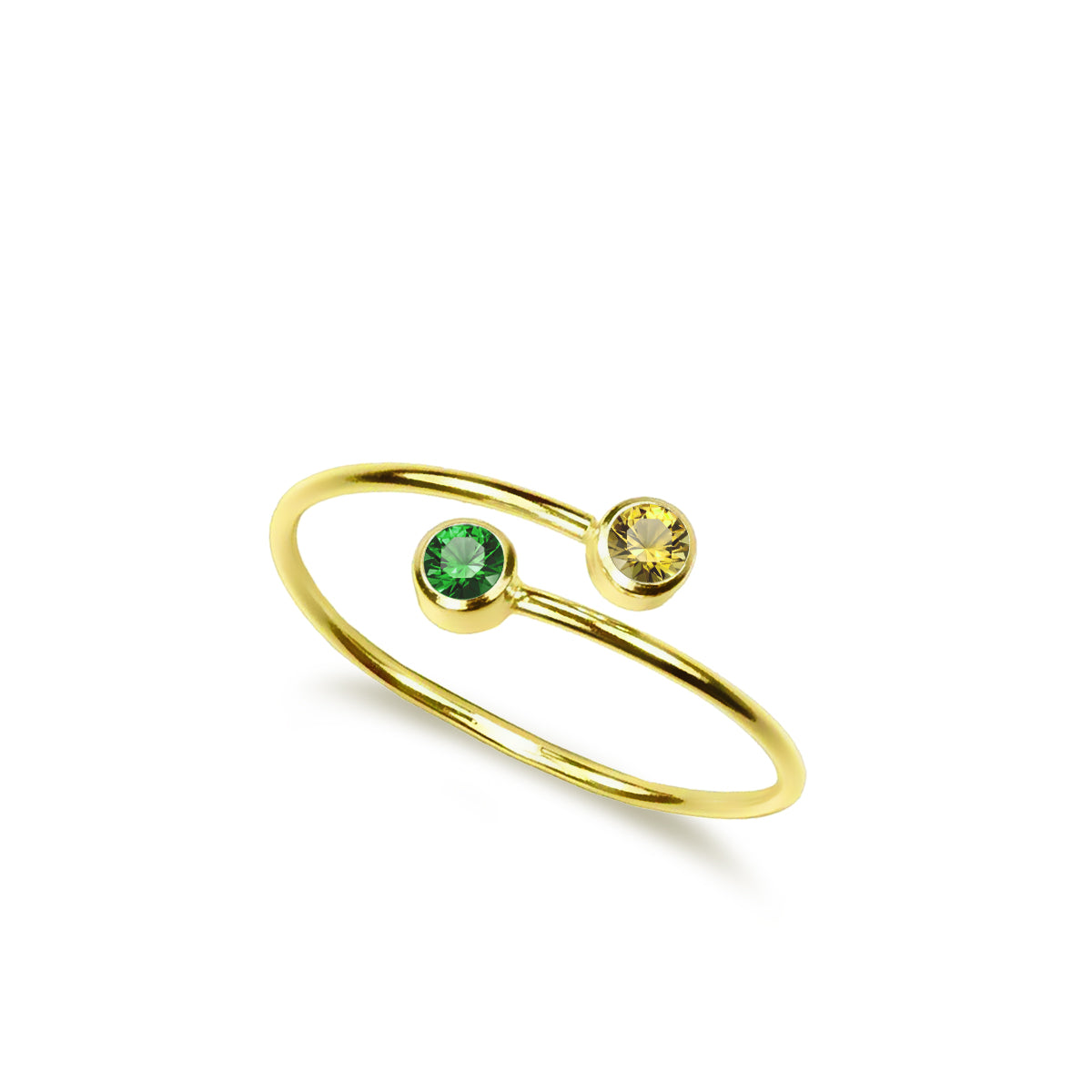 Two Stone Ring Gift for Her Birthstone Free Size Band Gold