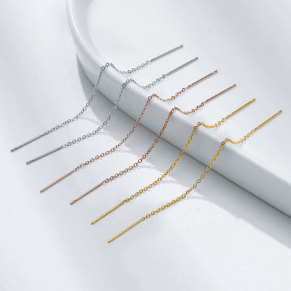 14k Solid Gold Threaders Delicate Long Chain Earrings