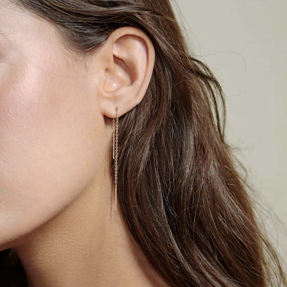 14k Solid Gold Threaders Delicate Long Chain Earrings