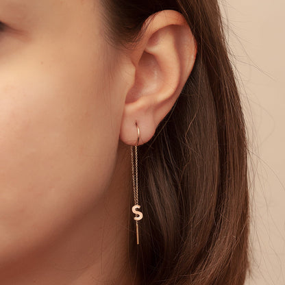 14k Yellow Gold Threader Earrings with Dangle Initial