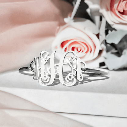 Personalized Monogram Solid Sterling Silver Bangle Bracelet