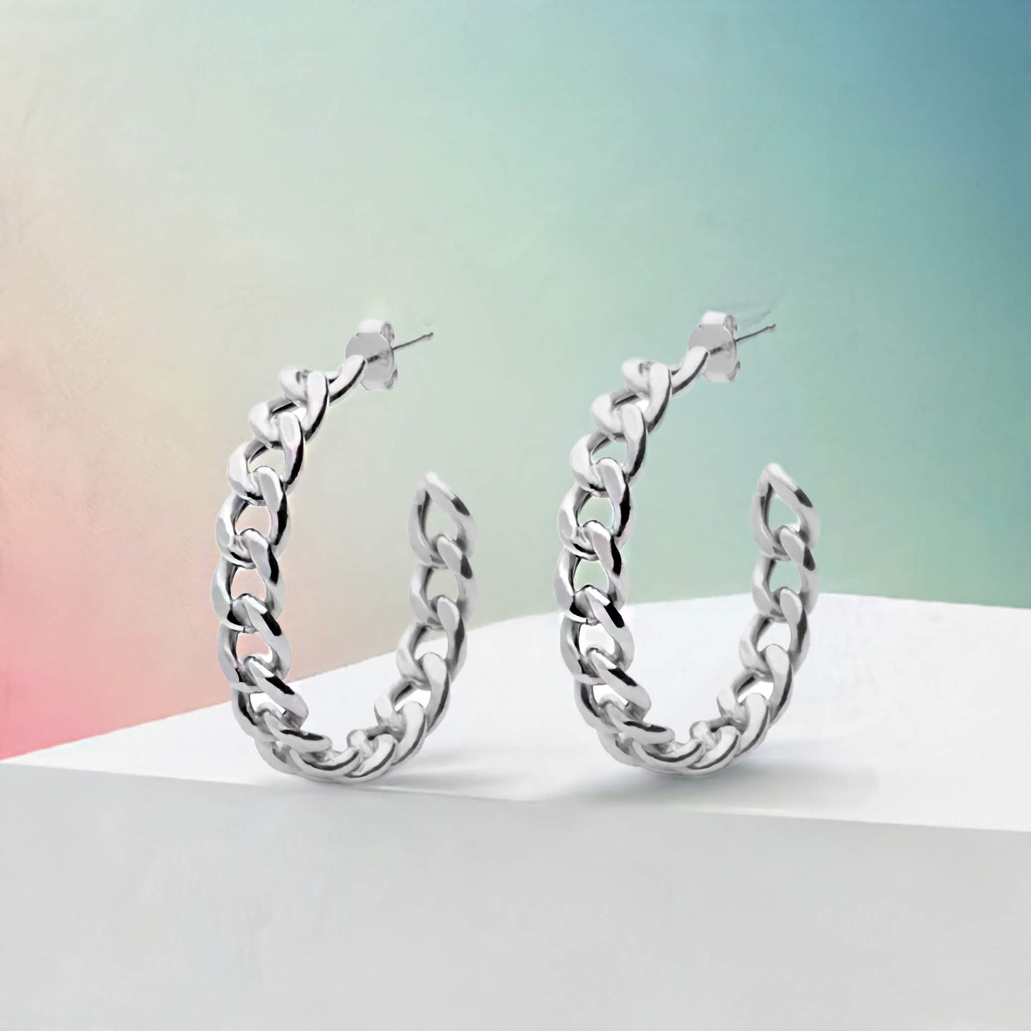 20 mm Cuban Chain J-Hoop Earrings in Sterling Silver