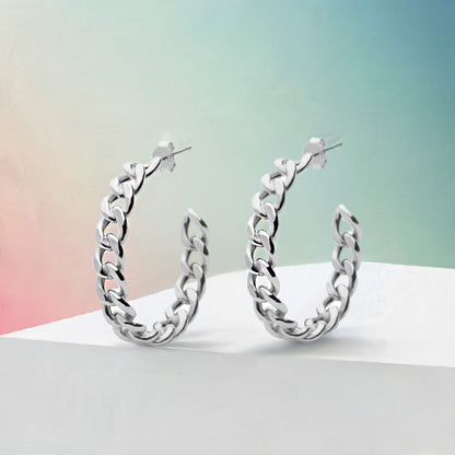 20 mm Cuban Chain J-Hoop Earrings in Sterling Silver