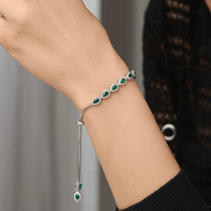 Green Zircon Cluster Teardrop Bracelet Slider Adjustable