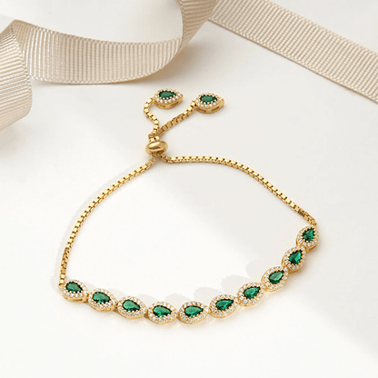 Green Zircon Cluster Teardrop Bracelet Slider Adjustable