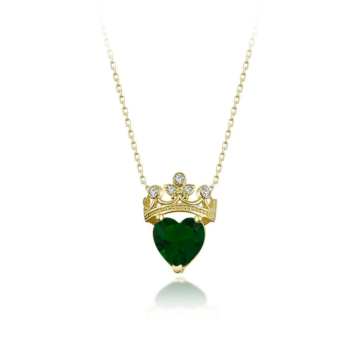 Gemstone Heart Queen Crown 925 Silver Necklace