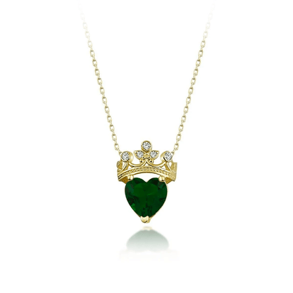 Gemstone Heart Queen Crown 925 Silver Necklace