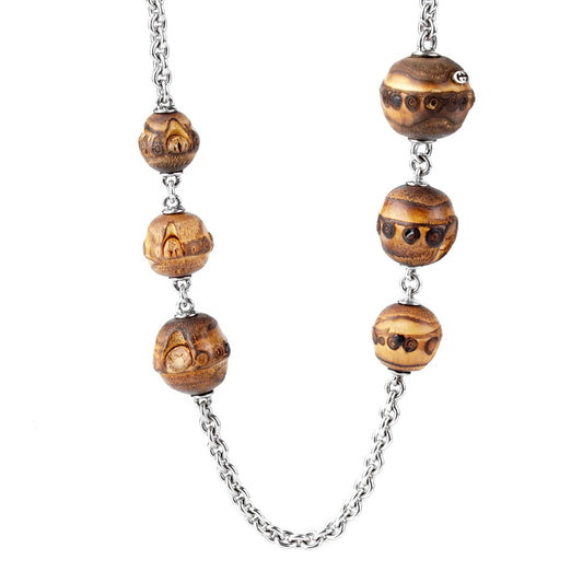 Guthtcci Bamboo Silver Long Chain Necklace
