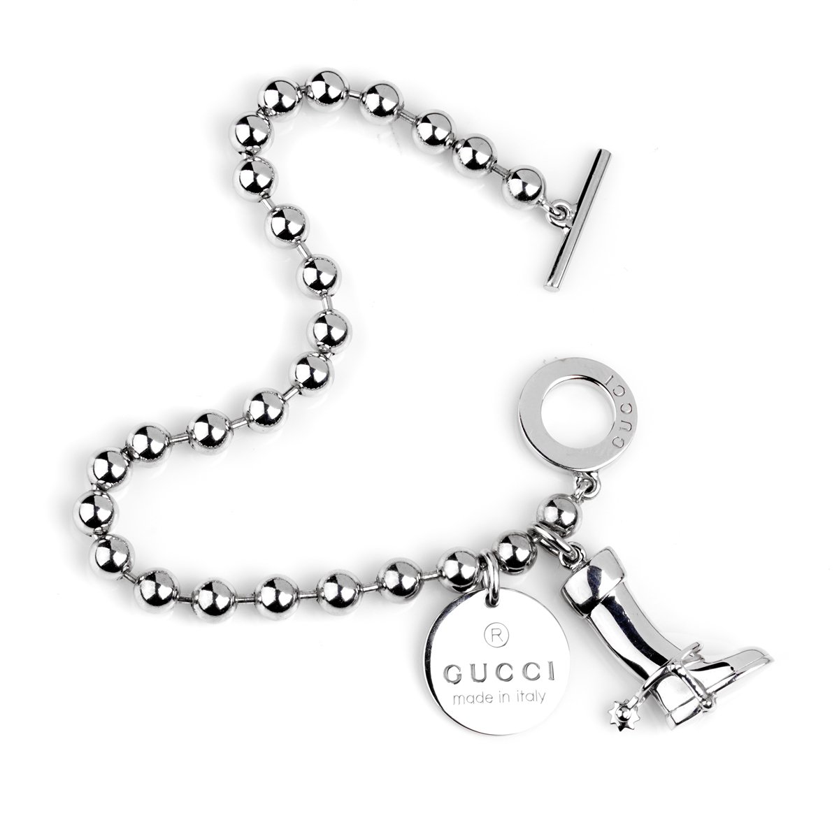 Guthtcci Bead Charm Toggle Silver Bracelet