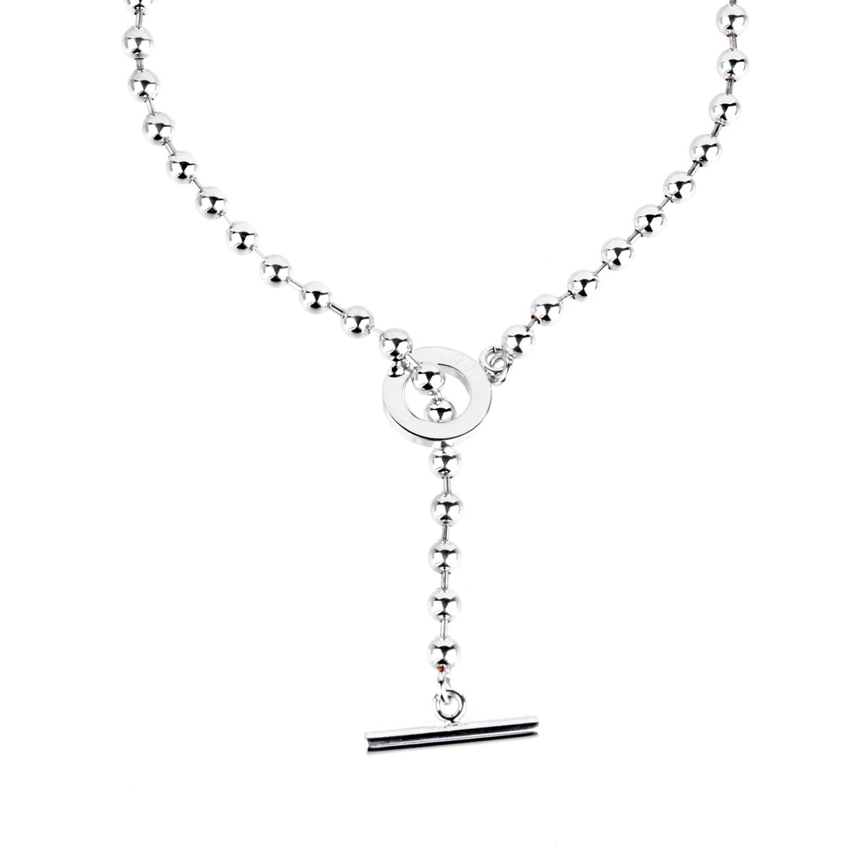 Guthtcci Beaded Toggle Choker Silver Necklace