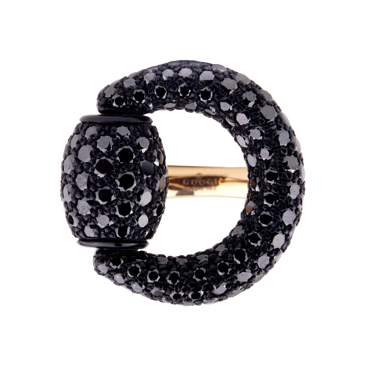 Guthtcci Black Diamond Horsebit Rose Gold Ring