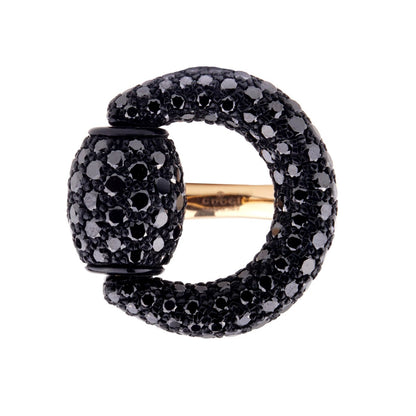 Guthtcci Black Diamond Horsebit Rose Gold Ring
