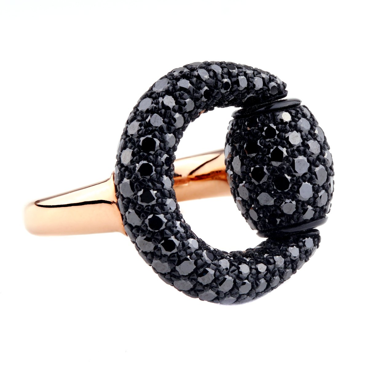Guthtcci Black Diamond Horsebit Rose Gold Ring