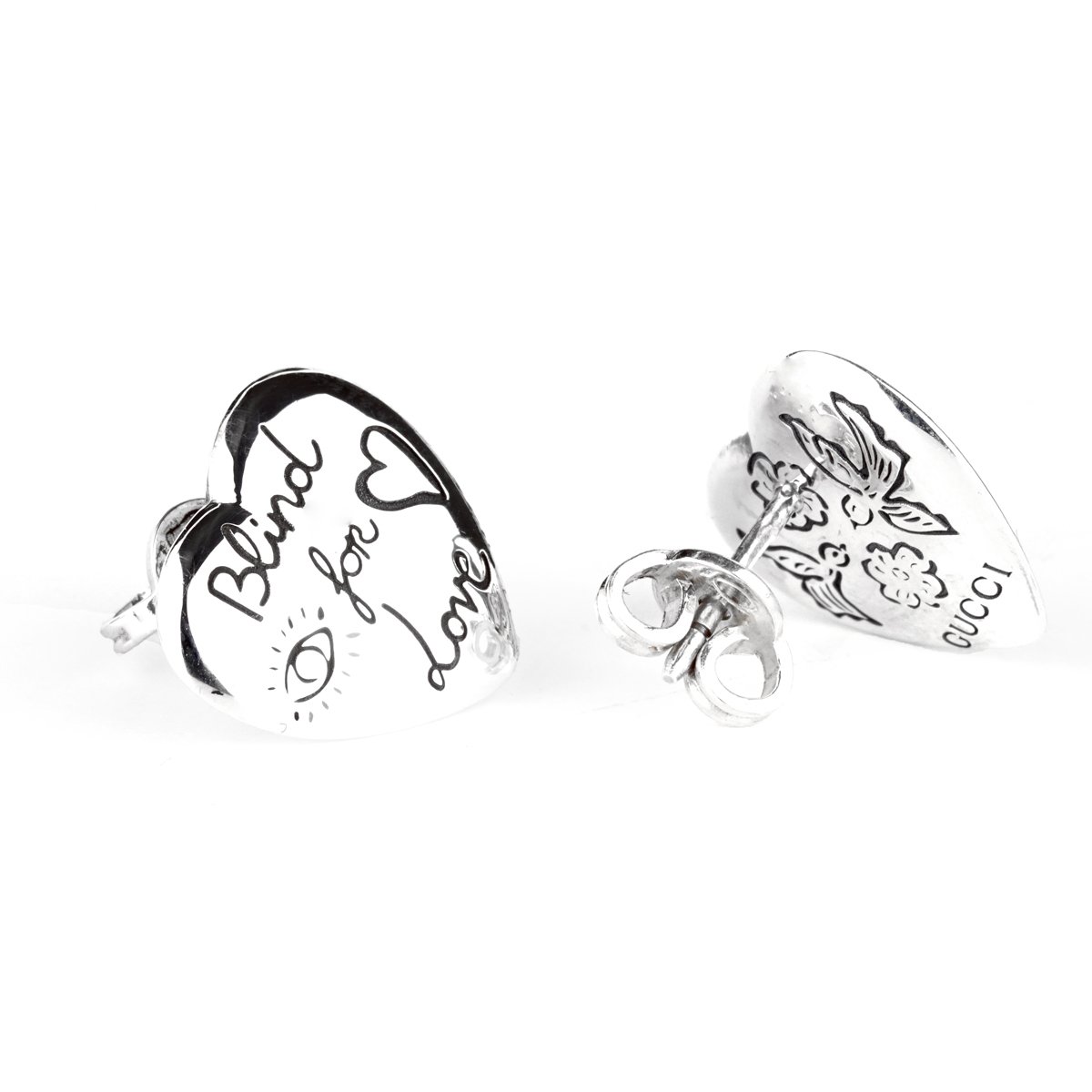 Guthtcci Blind for Love Heart Silver Earrings