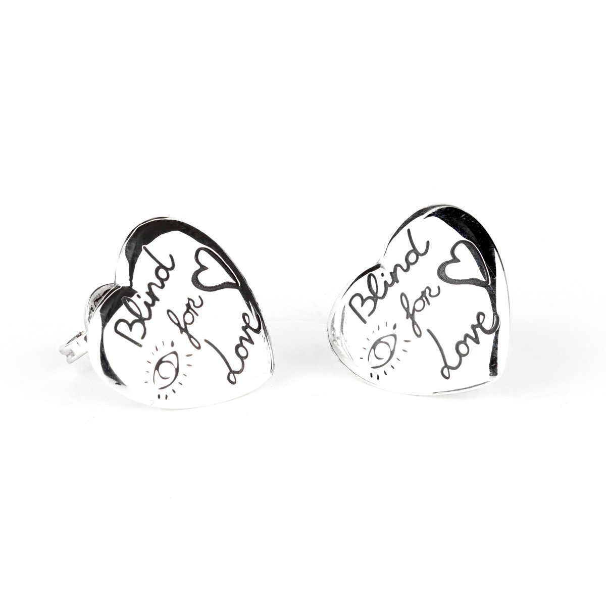 Guthtcci Blind for Love Heart Silver Earrings