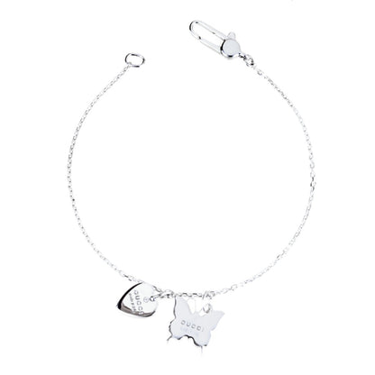 Guthtcci Butterfly Heart Charm Silver Bracelet