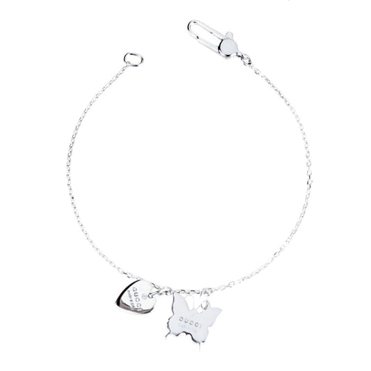 Guthtcci Butterfly Heart Charm Silver Bracelet