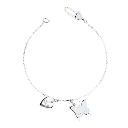 Guthtcci Butterfly Heart Charm Silver Bracelet