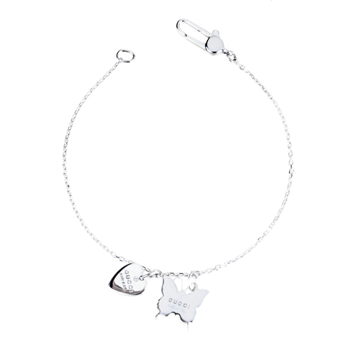 Guthtcci Butterfly Heart Charm Silver Bracelet