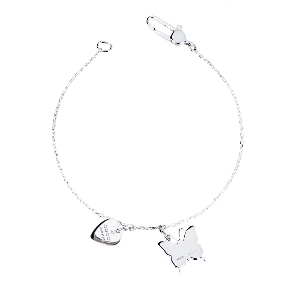 Guthtcci Butterfly Heart Charm Silver Bracelet