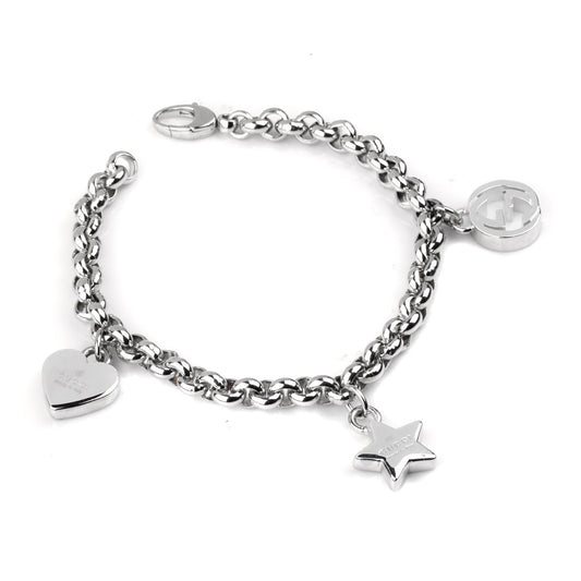 Guthtcci Charm Heart Star Double G Silver Bracelet