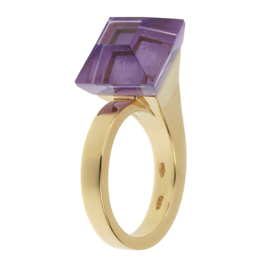 Guthtcci Chiodo Vintage Amethyst 18k Yellow Gold Cocktail Ring Sz 5 3/4
