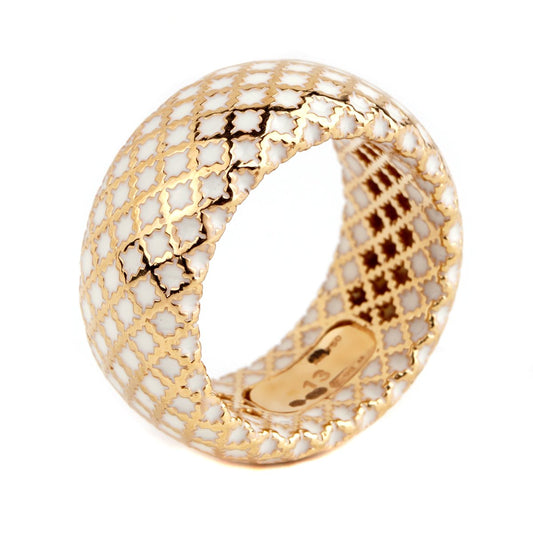 Guthtcci Diamantissima White Enamel Gold Band Ring