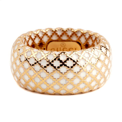 Guthtcci Diamantissima White Enamel Gold Band Ring