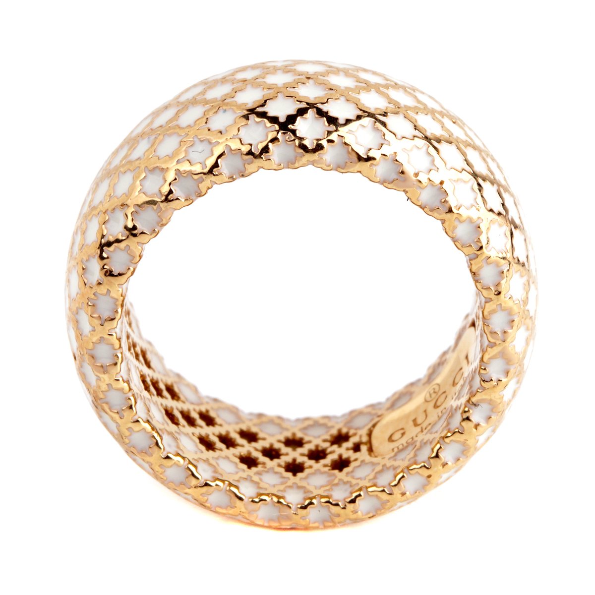 Guthtcci Diamantissima White Enamel Gold Band Ring