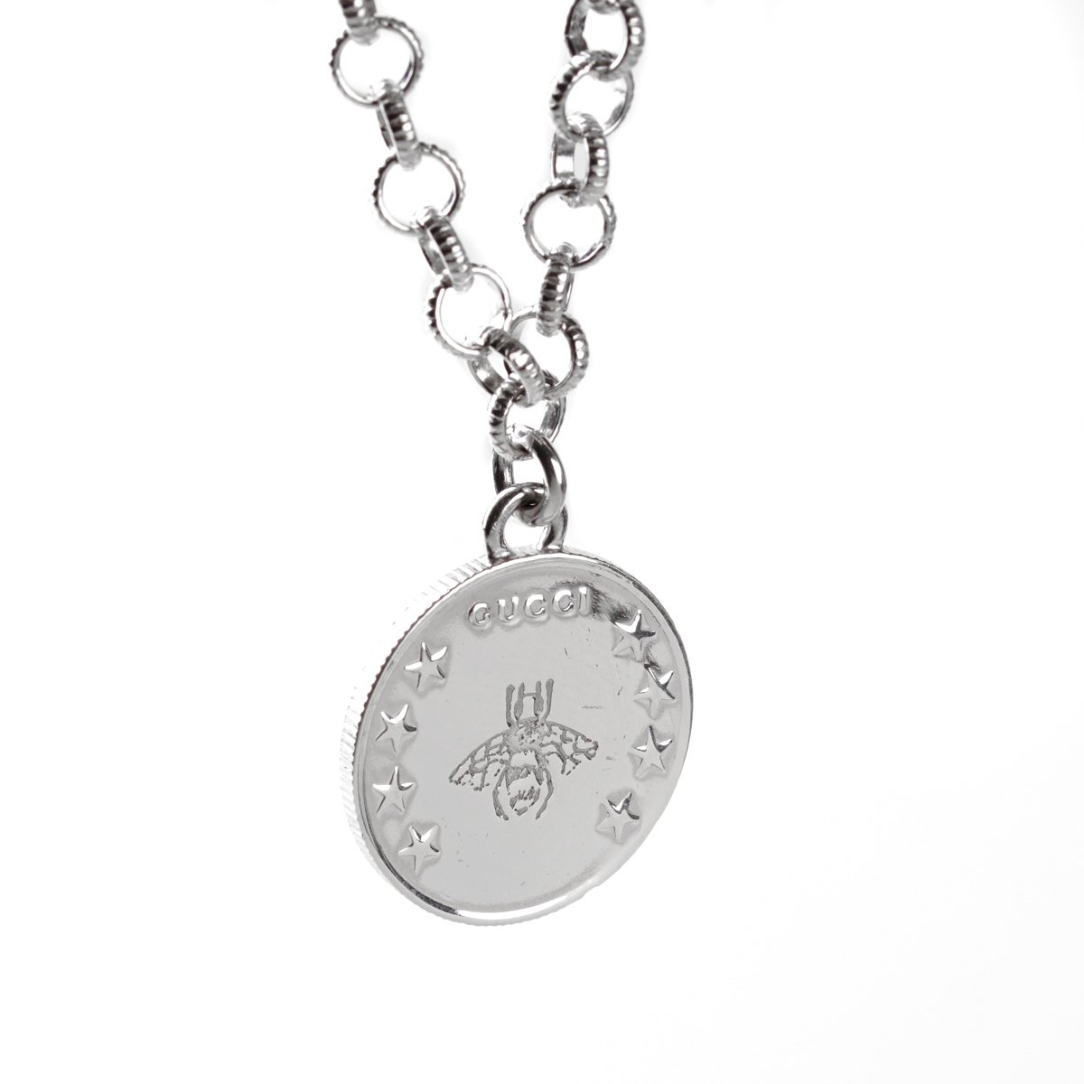 Guthtcci Double G Bee Coin Silver Necklace