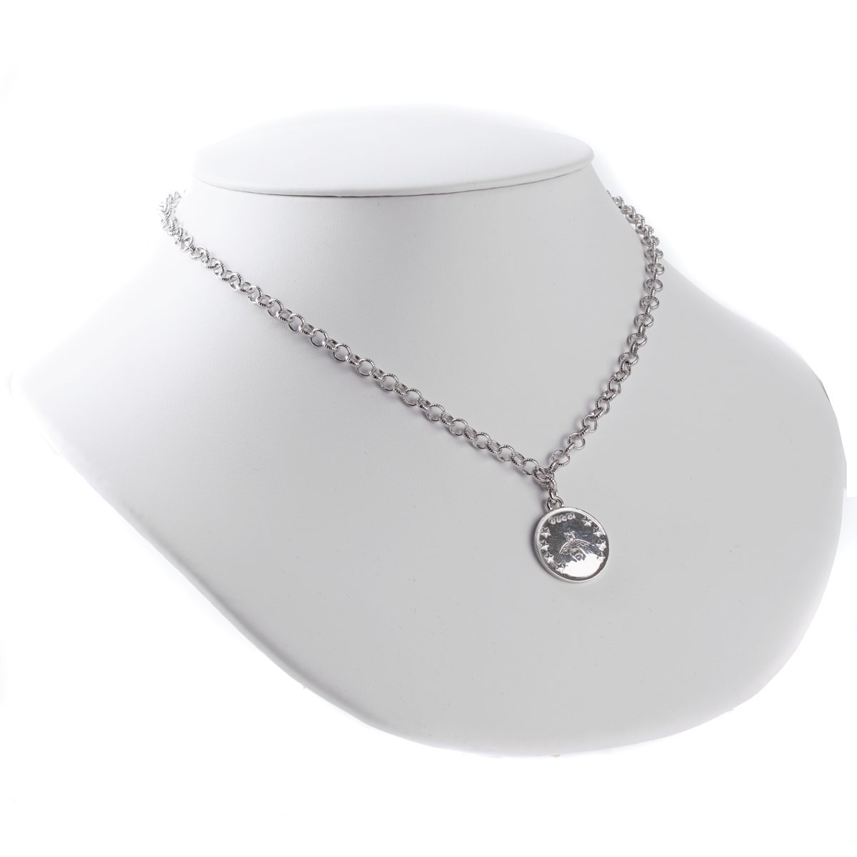 Guthtcci Double G Bee Coin Silver Necklace