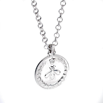 Guthtcci Double G Bee Large Coin Silver Necklace
