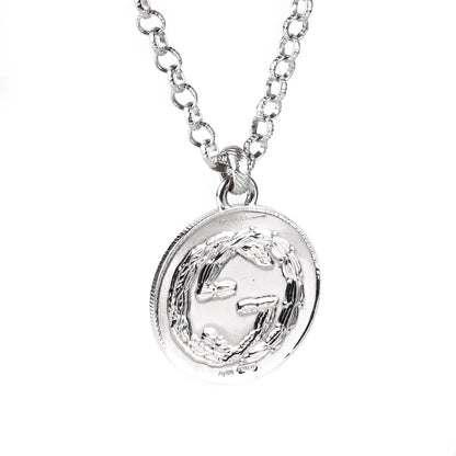 Guthtcci Double G Bee Large Coin Silver Necklace