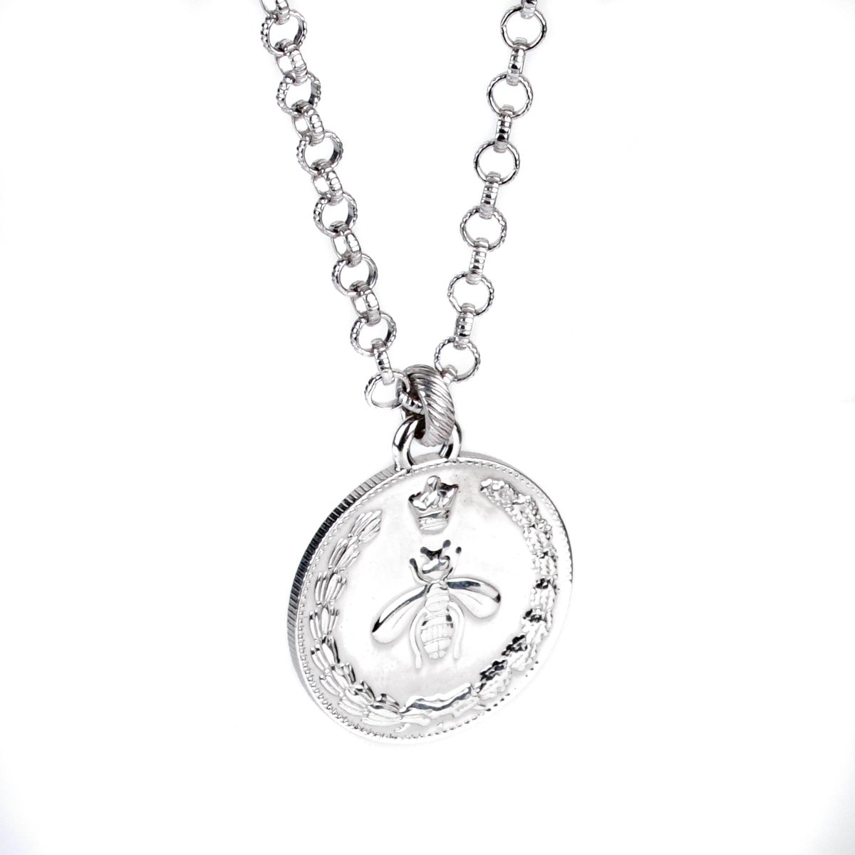 Guthtcci Double G Bee Large Coin Silver Necklace