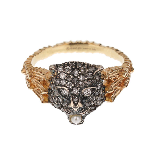 Guthtcci Feline Diamond 18k Yellow Gold Cocktail Ring