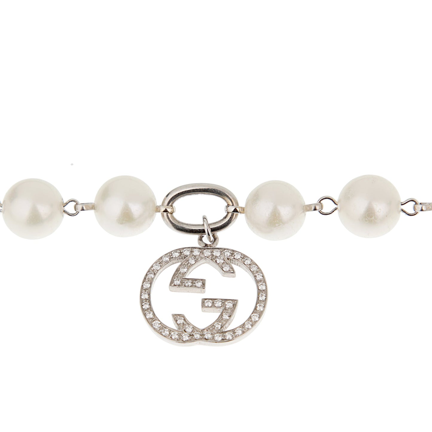 Guthtcci GG Diamond 18k White Gold Pearl Charm Bracelet